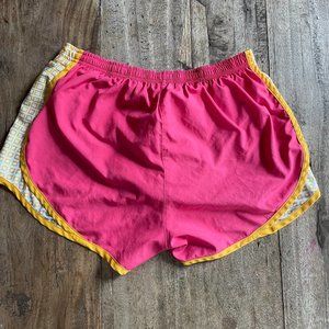 Nike Dri-Fit Women's Lined Running Athletic Shorts Solid Pink Yellow Size Small